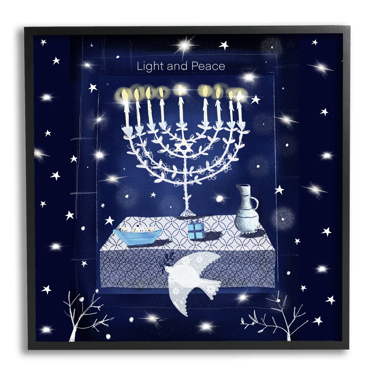 Stupell Industries Light & Peace Menorah Stars Framed Giclee Art